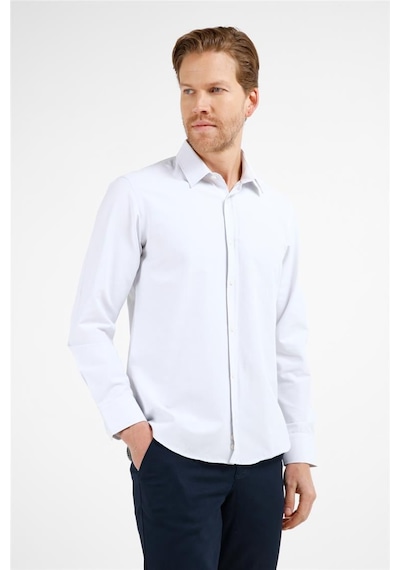İmza Beyaz - Mavi Kendinden Desenli Sert Yaka Uzun Kol Cepsiz Slim Fit Pamuklu Gömlek 1004255216 Beyaz - Mavi
