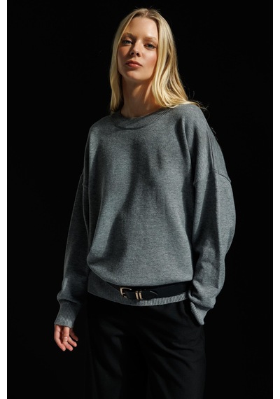 Mixray 7021 Kadın Bisiklet Yaka Oversize Basic Premium Triko Kazak Antrasit