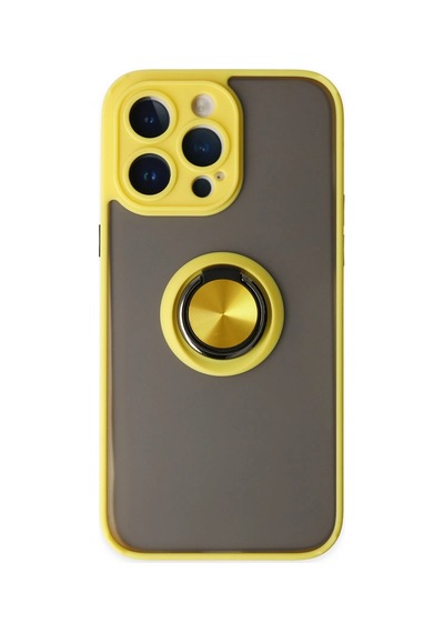 Newface - 360 - iPhone Uyumlu 14 Pro Max Kılıf Montreal Yüzüklü Silikon Kapak - Csmo-tex - - Sarı