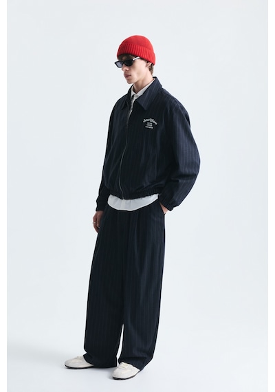 Vamos Oversize Çizgili Ceket Takım Lacivert