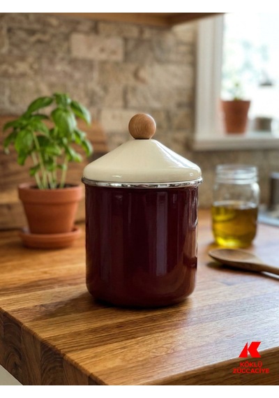 Emaye Kavanoz Baharatlık Saklama Kabı Bordo