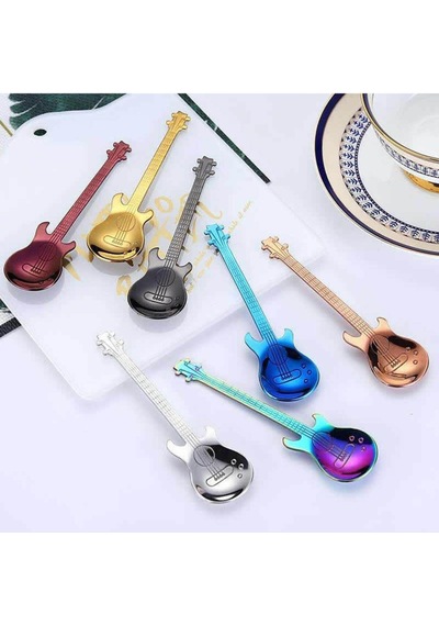 Jojobebek Gold Renk Gitar Tasarımlı Paslanmaz Çelik Kaşık ve Paslanmaz Çelik Çatal + Saklama Kutusu Sarı