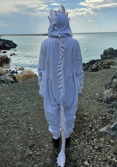 Işığın Öfkesi Ejderha Kostümü Yetişkin Beyaz Ejderha Pijama Tulum Kostüm