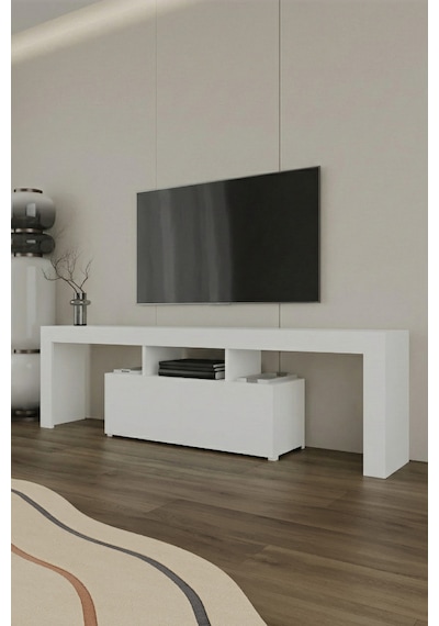 Loki 2 Kapaklı Raflı Tv Ünitesi 180 Cm Beyaz Beyaz