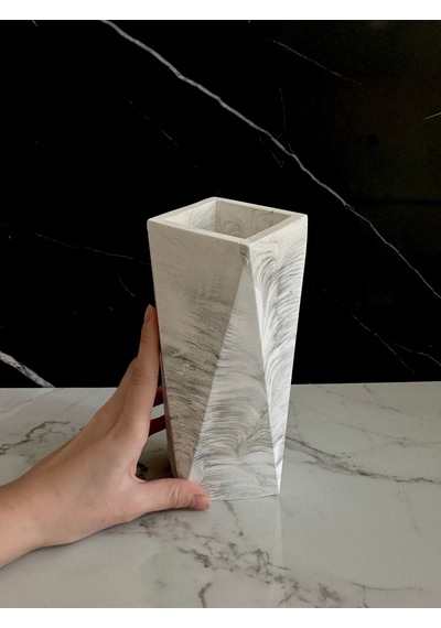 Beton Çiçek Vazosu El Yapımı Dekoratif Geometrik Saksı Mermer Desen