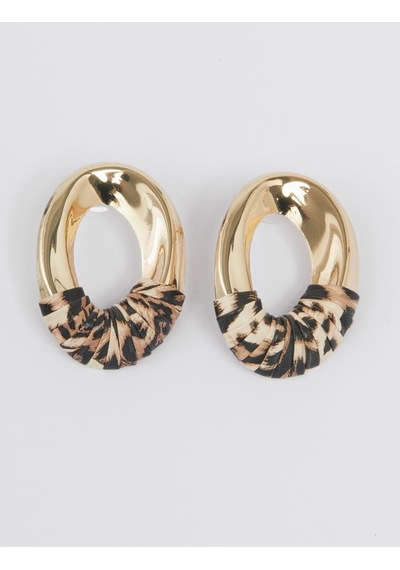 Jimmy Key Jimmy Key Altın Rengi Leopar Desenli Parlak Halka Küpe 6sw438207150