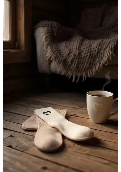 Hitit Socks Kadın 5 Çift Premium Yüksek Pamuklu Yeni Kalp Desenli Casual Çorap Çok Renkli ASORTİ