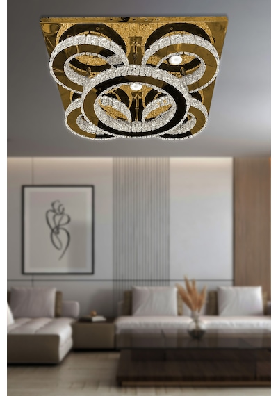 İncezar Taşlı Plafonyer Led Avize - Kumandasız / Gold Gold