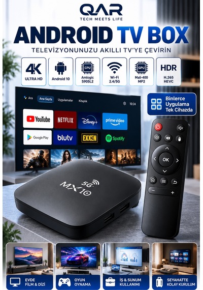 Mx10-5g Android Tv Box 4k Ultra Hd Wi-fi Hdmı Usb Ethernet Bağlantılı Akıllı Tv Kutusu Medya Oynatıcı