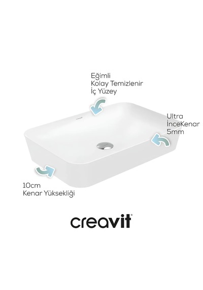 Ultra Dikdörtgen Çanak Tipi Lavabo 60 Cm