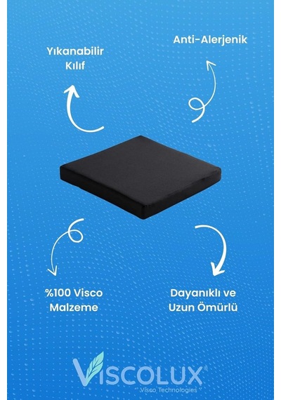 Kare Ortopedik Minder - Kare Oturma Minderi Tekerlekli Sandalye Ofis Araba Minderi Mavi Siyah