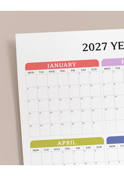 2026-2027 Akademik Yıl Planlayıcı Duvar Takvimi Eylül 2026 - Ağustos 2027 Pastel Renkli Yıllık P Çok Renkli