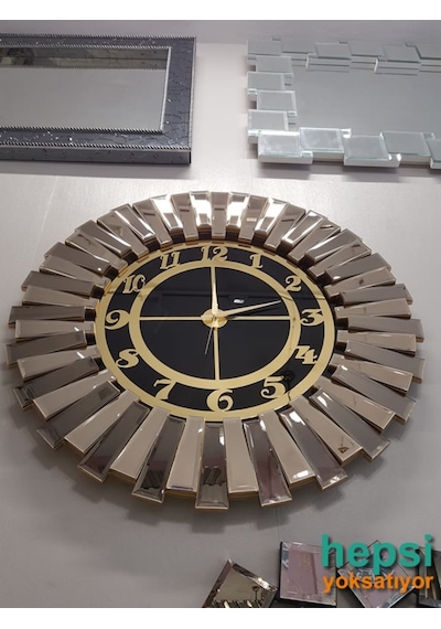 Güneş Bronze Black Altın Siyah 85 Cm Dekoratif Aynalı Duvar Saati