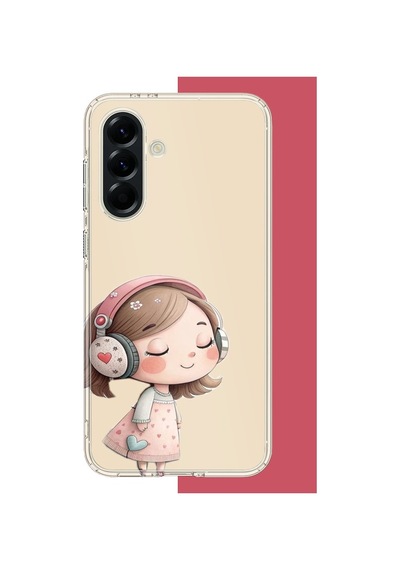 Samsung Galaxy A56 Uyumlu Pembe Kulaklıklı Kız.jpeg Baskılı Silikon Kılıf Renkli