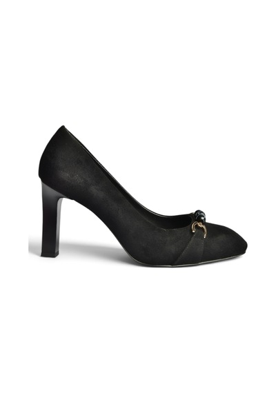 Fox Shoes Z676040102 Siyah Süet Kalın Topuklu Kadın Ayakkabı