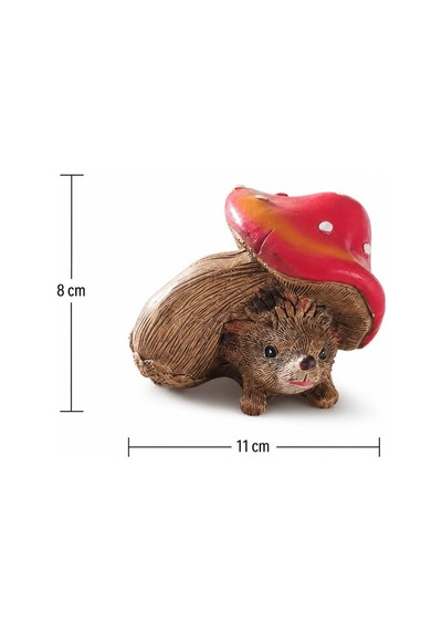 Dekoratif Kirpi Biblo Mantar Şapkalı Polyester Masa Üstü Obje Sevimli Hayvan Figürü 11x8 Cm
