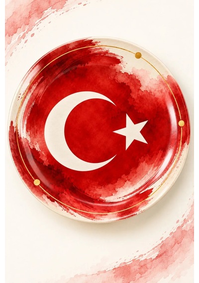 Dekoratif Duvar Tabağı Ay Yıldızın İzleri Dekorlu Seramik Tabak Sarı