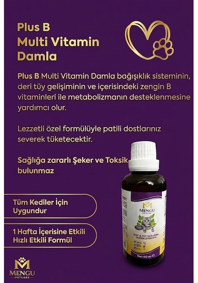 Tüy Dökülmesini Önleyici Ve Tüy Sağlığını Destekleyici Kediler İçin Biotin'li B Complex Damla 50 Ml