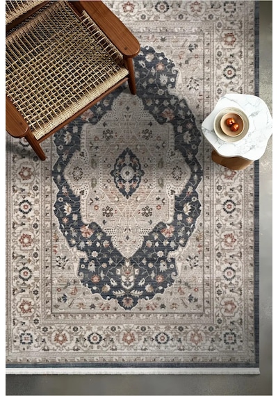 Mariesse Home Antik Serisi Vintage Modern Dokuma Salon Oturma Odası Halısı 403-mavi