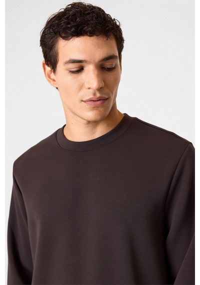 Backandbond Regular Fit Bisiklet Yaka Kahverengi Sweatshirt Koyu Kahverengi