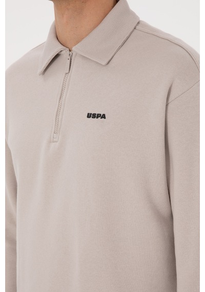 U.S. Polo Assn. Erkek Regular Fit Yarım Fermuarlı Şardonlu Taş Basic Sweatshirt 50313783-VR049