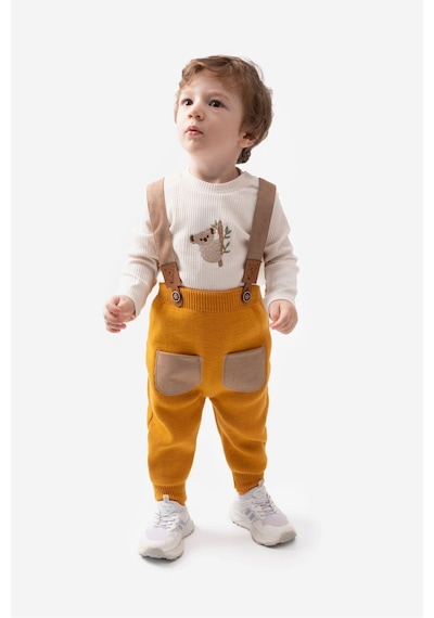 Bebicix Triko Askılı Koala Temalı Kaşkorse Esnek Badili Bereli Unisex Bebek Takım HARDAL
