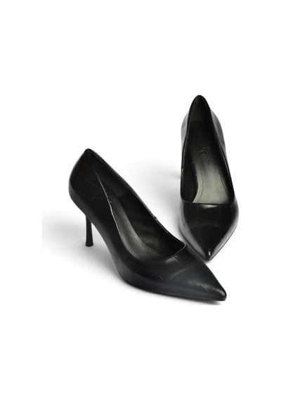 Fox Shoes Z676050011 Siyah Kroko Baskılı İnce Topuklu Kadın Stiletto Ayakkabı