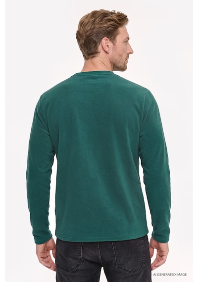 Ac&Co / Altınyıldız Classics Erkek Yesıl Anti-pilling Tüylenme Yapmayan Bisiklet Yaka Nakışlı Sweatshirt Polar