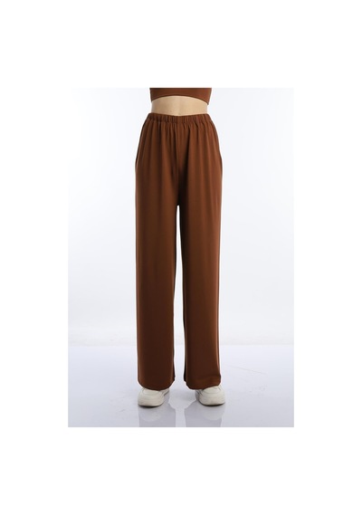 Quhox Kadın Allegro Kumaş Oversize Pantolon Kahverengi