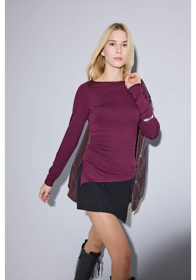 Defacto Coool Slim Fit Dar Kesim Kayık Yaka Tül Uzun Kollu Tişört G3009ax25wnbr115 Bordo-br115