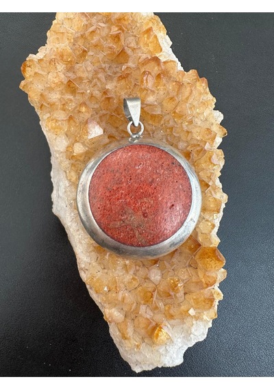 Doğal Mercan Taşlı Gümüş Kolye Ucu 925 Ayar 12,28 Gram