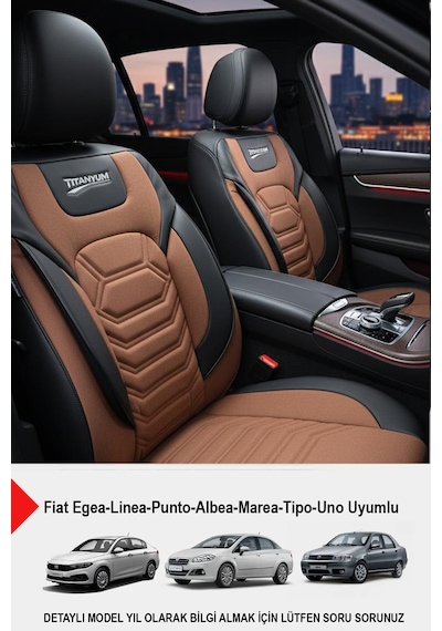 Titanyum Serisi Lüks Keten Oto Koltuk Kılıfı Fiat Egea-linea-punto-albea-tipo-uno Uyumlu Taba
