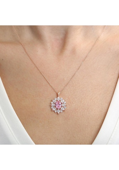 Effective Diamond Paris Işıltısı Rose Renk Pink Taşlı Gümüş Kolye
