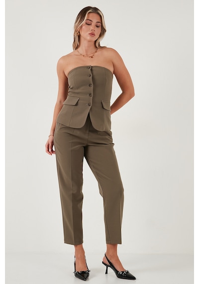 Lela Regular Fit Yüksel Bel Düz Paça Havuç Bayan Pantolon 68350109 Haki