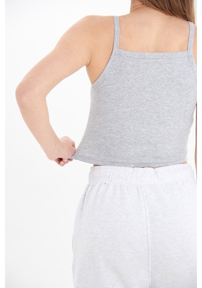 Alya Underwear Kaşkorse Geniş Yaka Askılı Crop Gri Melanj