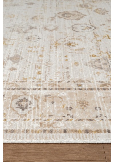 Etro Et003a Krem Klasik Modern Çerçeveli Etnik Desen Parlak Ağır Salon Halısı İpek Serisi-735 Krem