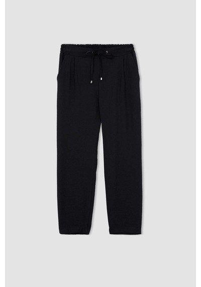 DeFacto Jogger Pantolon Keten Görünümlü Cepli Yüksek Bel Düz Paça R0433AZ25SPBK81