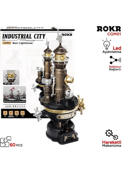 Rokr Cgm01 Navi Lighthouse Dıy Mechanical 3d Puzzle Maket Model Seti 3d Model Kit Detaylı Dekoratif Hobi Seti Hareketli Ve Işıklı