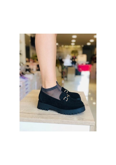 Punto Ac572512 Süet Loafer Tokalı Günlük Kadın Ayakkabı Siyah