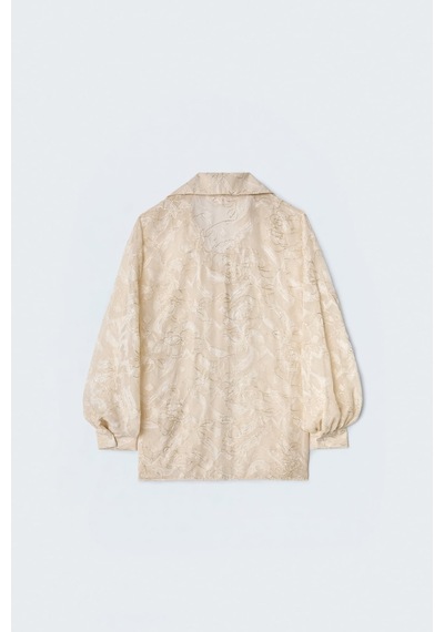 Sateen Nakış Detaylı Transparan Gömlek - Bej-137498