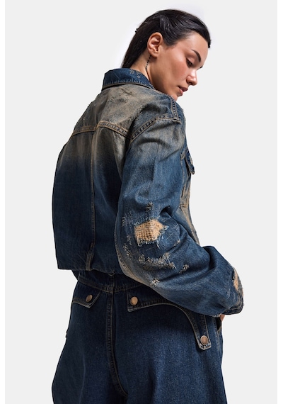 Kadın Kot Rengi 10w6-8 Kemer Boy Oversize Özel Tasarım Denim Ceket