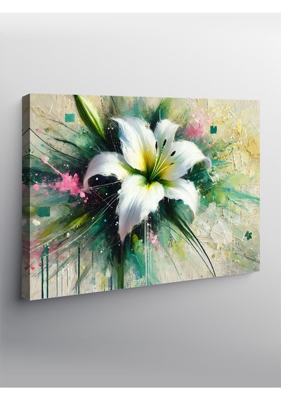 Kanvas Tablo Beyaz Zambak Deseni 50cmx70cm
