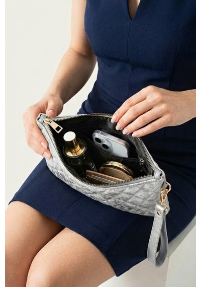 Gl-003 Yıldız Dikişli Kadın El Çantası Clutch Çanta Omuz Çantası Çapraz Çanta Pörtföy Çanta Gümüş GÜMÜŞ