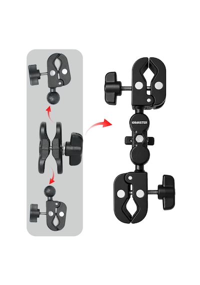 Knmaster Mc-200 360 Ayarlanabilir Motosiklet Çift Yengeç Kelepçeli Double Clamp Aksiyon Kamera Destek Aparatı 17 Cm