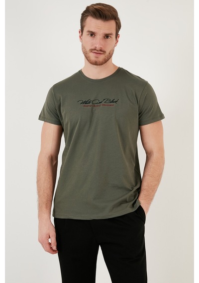 Buratti Pamuklu Slim Fit Bisiklet Yaka Yazılı Erkek T Shirt 541Enjoy Haki