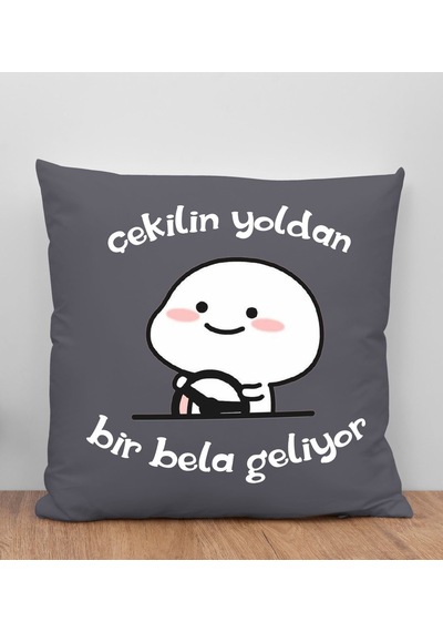 Bk Gift Bir Bela Geliyor Tasarımlı Antrasit Kırlent Yastık, Arkadaşa Hediye, Ev Dekorasyonu, Ev Hediyesi-1