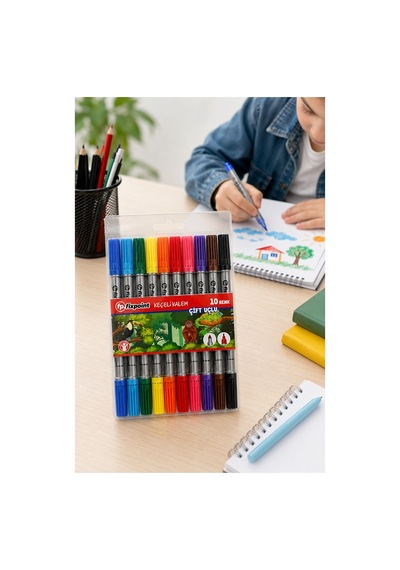 Çift Uçlu 10 Lu İnce Ve Kalın Uçlu Keçeli Kalem 1 Paket Fixpoint P-5402 10 Renk Keçe Uçlu Kalem Renkli İşaretleme Yazı