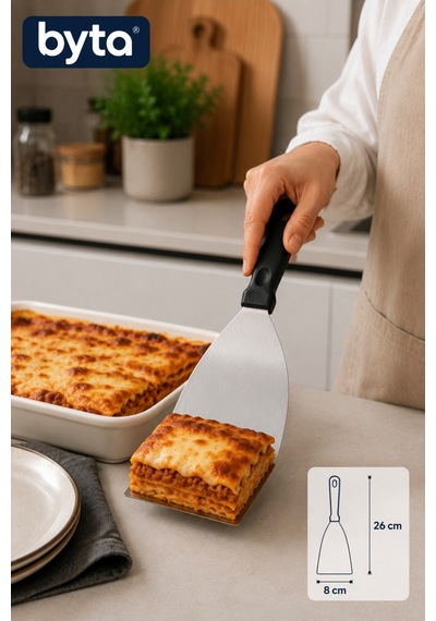 Paslanmaz Çelik Pasta Spatulası 26x8 Cm Geniş Pasta, Börek, Kek Ve Pizza Servis Küreği Siyah