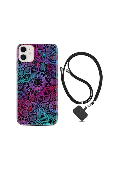 Apple Apple iPhone Uyumlu 13 Kılıf Silikon Desen Boyun Askılı Colurful Mandala 1667