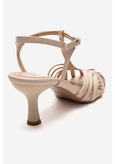 Luvishoes Luvi Shoes Felip Ekru Cilt Bantlı Kadın Kısa Topuklu Ayakkabı Ekru